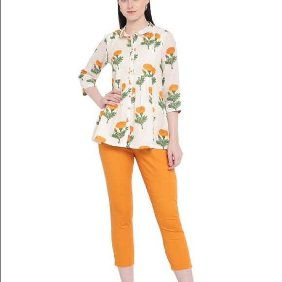 Rangriti floral blouse full button front pleated - Picture 1 of 15